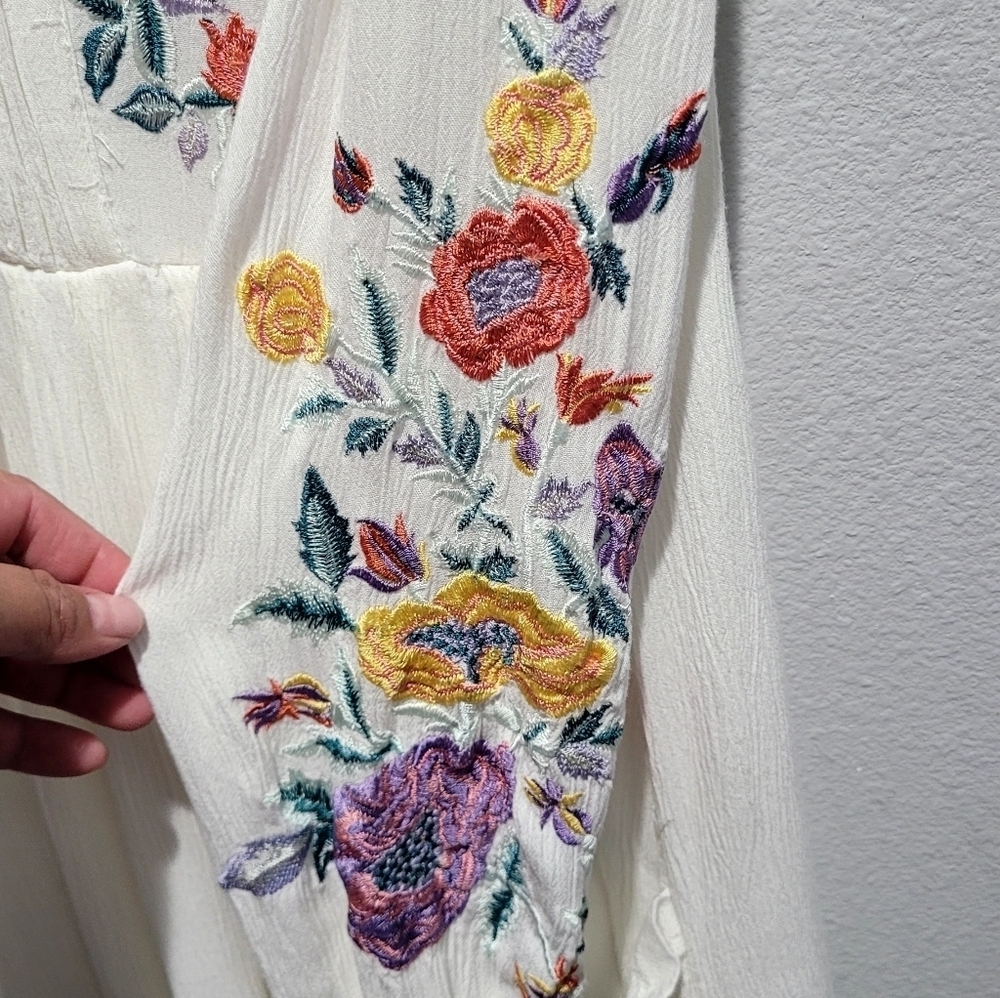 Free People Mia Embroidered Gauze Mini Dress White Boho Peasant Small - Picture 8 of 12